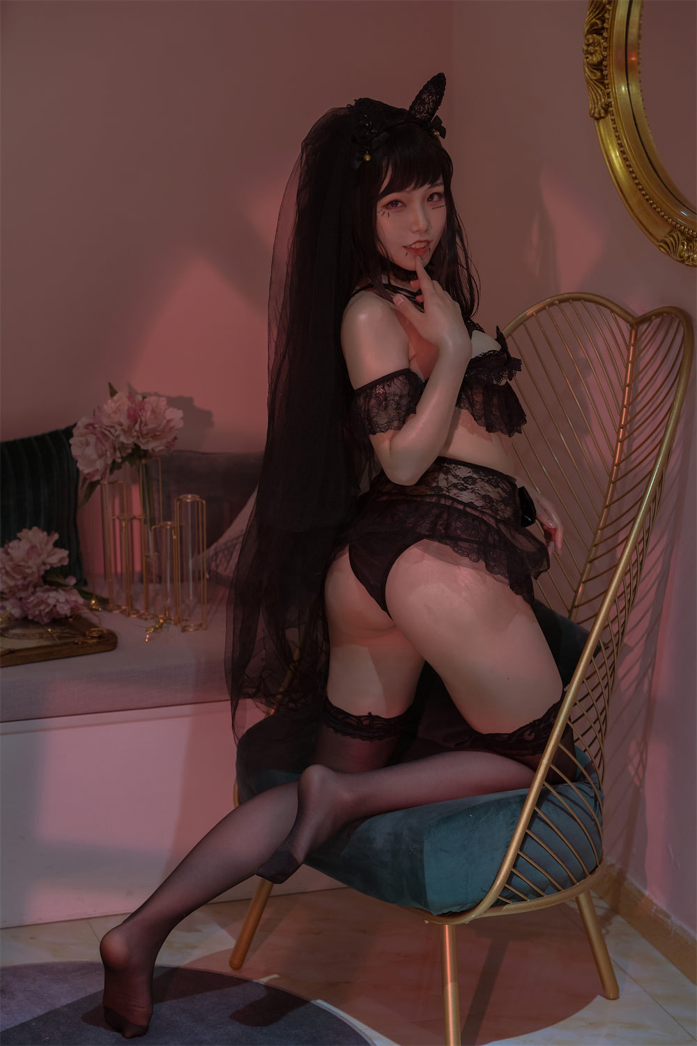 七月喵子黑蕾丝婚纱28图1视频插图