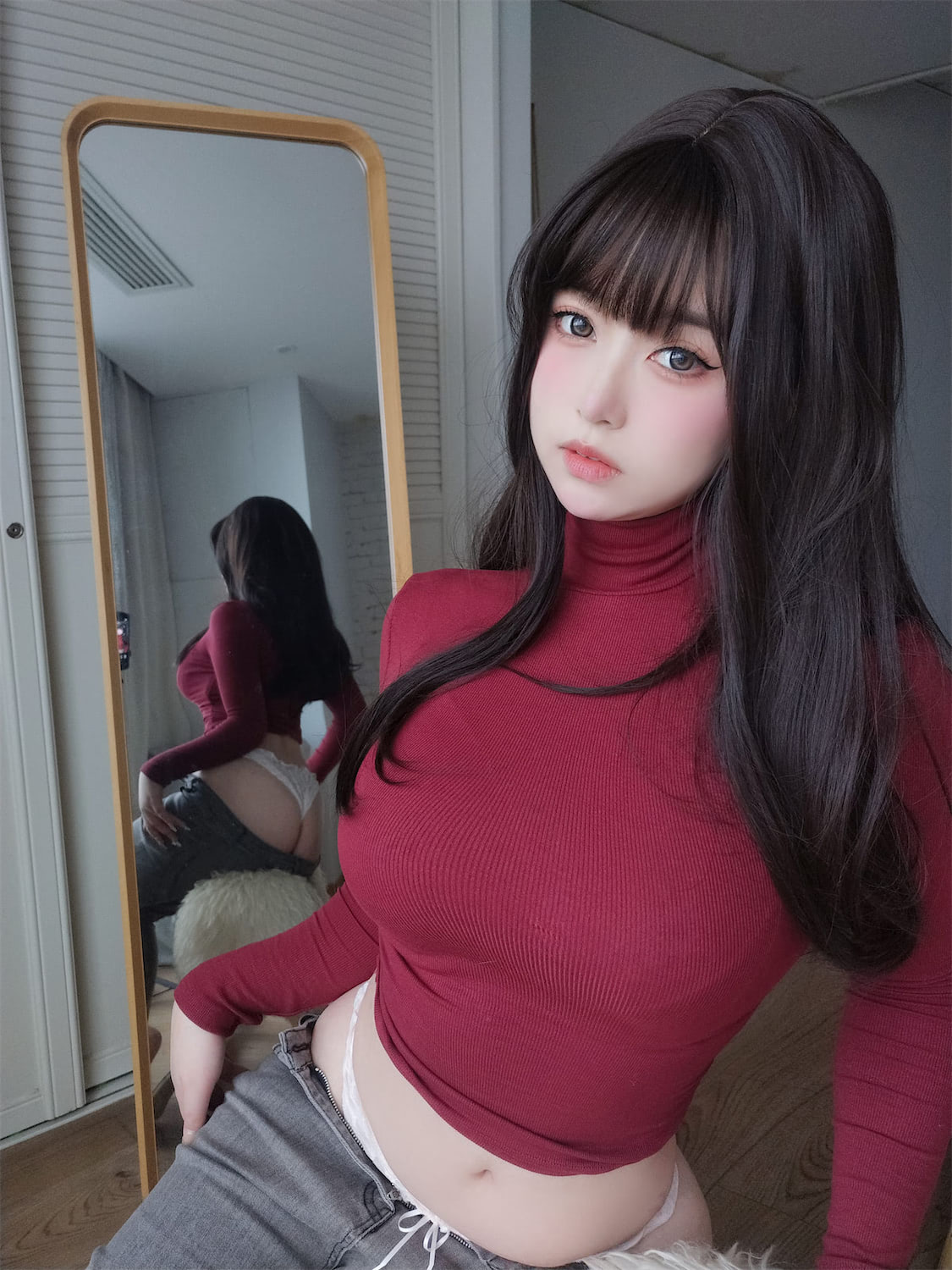 女主K红色毛衣丰满妹妹103图插图1