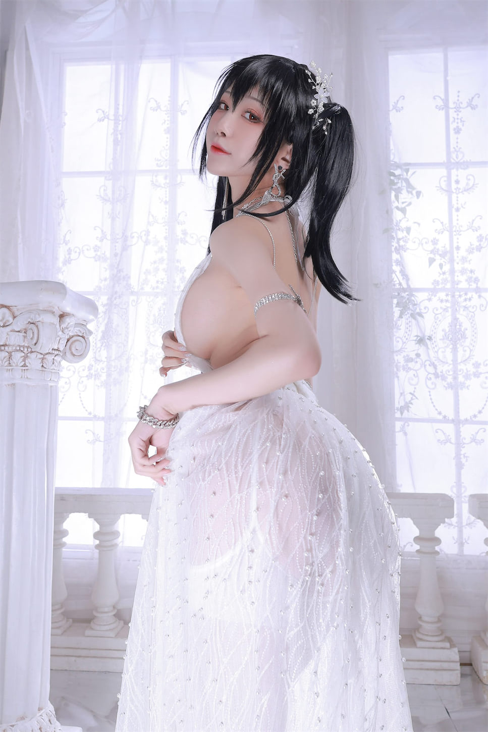 水淼aqua大凤白丝婚纱84图插图4